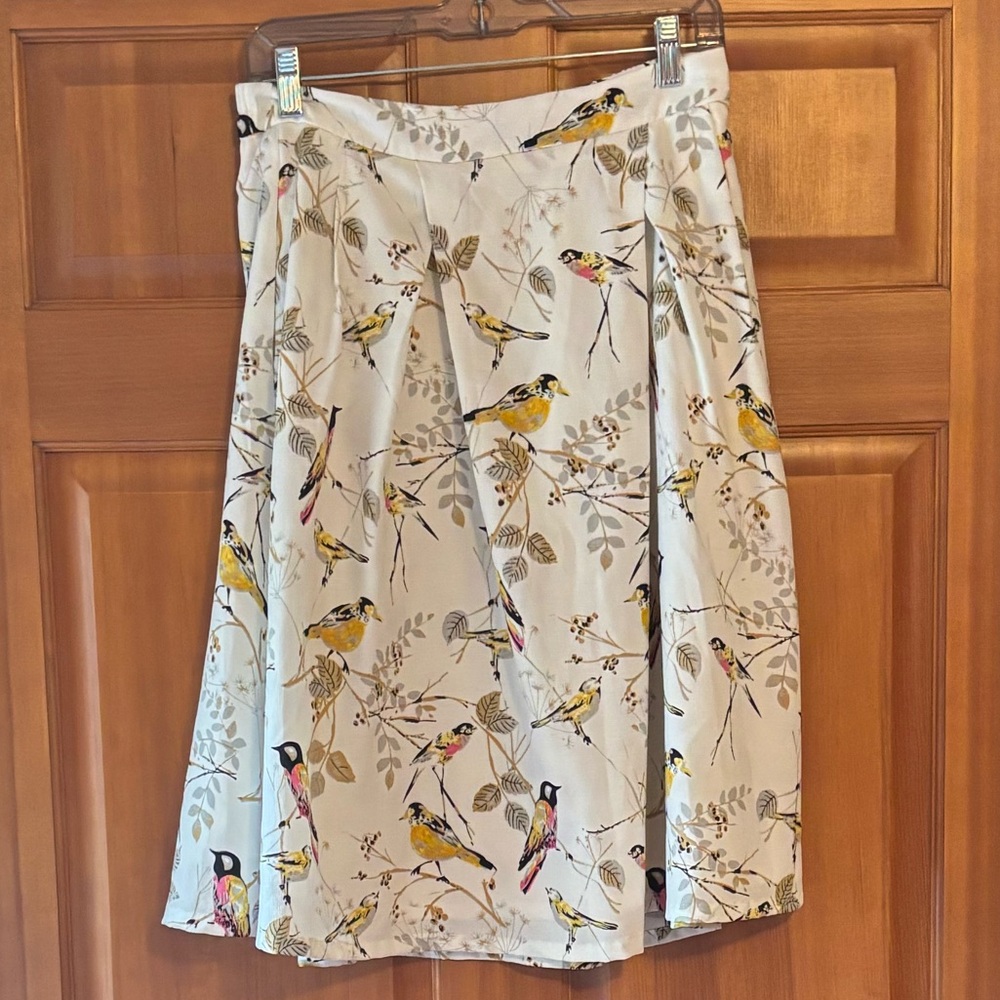Mikarose Cream Midi Skirt with Yellow & Pink Bird Print